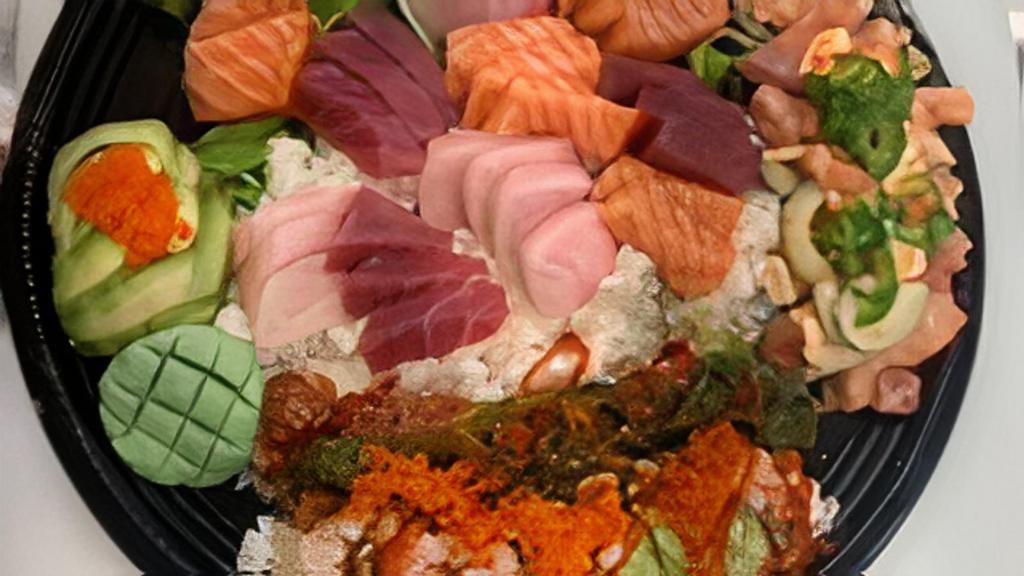 Sashimi and Roll Tray · Combination Sashimi and Chef's special Rolls.
