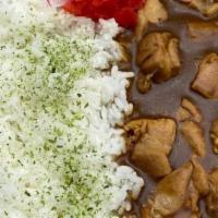 Tender Chicken Curry · Braised Halal Chicken, Curry, Japanese Pickles, Rice