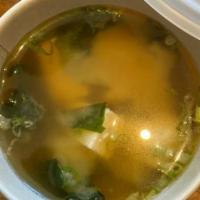 Miso Soup · Miso, dashi stock, tofu, green onion, wakame seaweed
