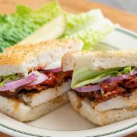 Chicken & Bacon Club · Sliced chicken breast, thick-cut pepper bacon, lettuce, roasted tomato, red onion, mayo, and...