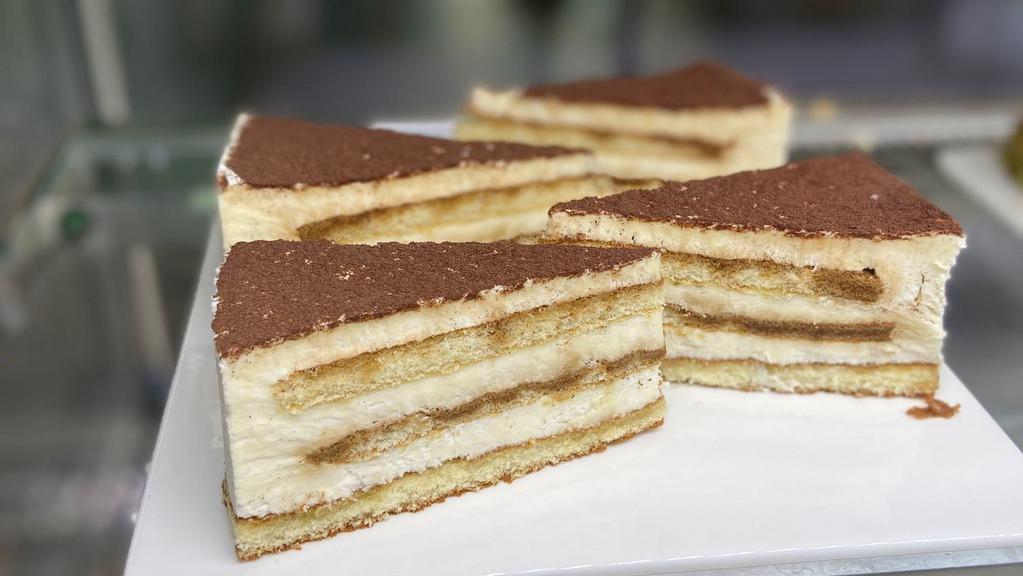 Tiramisu · Tiramisu, classic, in cake slice form.