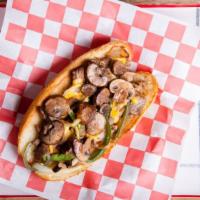 The Mushroom Philly Cheesesteak Sandwich · Juicy, chopped steak with your choice of melty cheese, grilled onions, peppers and mushrooms...