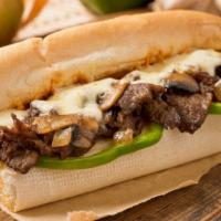 The Loaded Philly Cheesesteak Sandwich · Juicy, chopped steak with your choice of melty cheese, grilled onions, peppers and mushrooms...