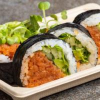 Spicy Tuna Roll · Tuna, cucumber, sesame seed and served with kimchee sauce.