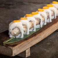 Ox & Tiger · Spicy hamachi and jicama roll topped with walu ceviche and kumquat