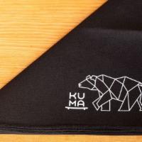 Bandanna · 100% cotton bandanna in black with Kuma logo, screen-printed by Ape Do Good.