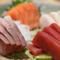 16pc Sashimi Sampler  · Salmon, hamachi, maguro, and albacore.