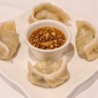 6. Potstickers (4) · Onion and garlic. Yummy dumplings filled w. tofu, soy ham, cabbage, jicama, and ginger.