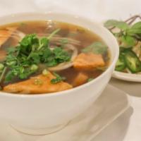 N15. Pho · Gluten-free, onion and garlic. A popular Vietnamese rice noodle soup w/ org. tofu, soy prote...