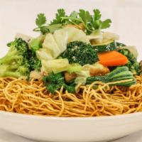 N22. Crispy Chow Fun · Gluten-free, onion and garlic. Crispy wheat noodle or rice noodle w/ vegetables, org. tofu, ...