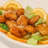 30. Sweet Orange · Batter-fried soy-protein cooked in sweet & sour orange sauce.