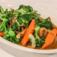 38. Stir-Fried Broccoli  · Onion and garlic. Broccoli, soy beef, shiitake mushroom, carrot, onion stir-fried in garlic ...