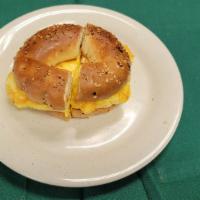 Bagels  Eggs And Cheese · Toasted bagel eggs and jack and cheddar cheese.