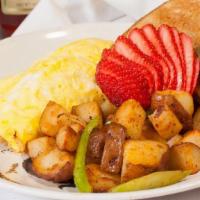 Mushrooms Omelet · Mushrooms, onions, spinach, tomatoes and jack cheese served with house potatoes or fresh fru...