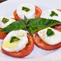 Caprese · Vegetarian, Gluten-free. Tomato, Fresh Mozzarella and Basil