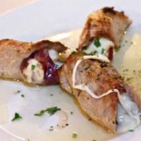 Veal Rollettini · Gluten-free. Veal, Stuffed w/ Prosciutto and Cheese then Baked