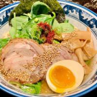Hinodeya Ramen · Wheat noodle in a light, umami-broth made with dashi (bonito flakes and kombu seaweed), flav...