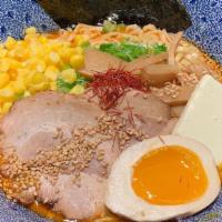 Spicy Miso Butter Corn · Wheat noodle in spicy dashi broth(seaweed and bonito) flavored with miso, chicken and, pork ...