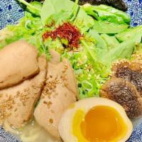 Tori Paitan (Chicken Ramen) · Wheat noodle in rich, creamy dashi broth (bonito and seaweed). Chicken and pork oil are adde...