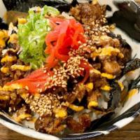 Chashu Bowl · Chashu pork, dry seaweed, green onions, ginger, mayo, sesami seed