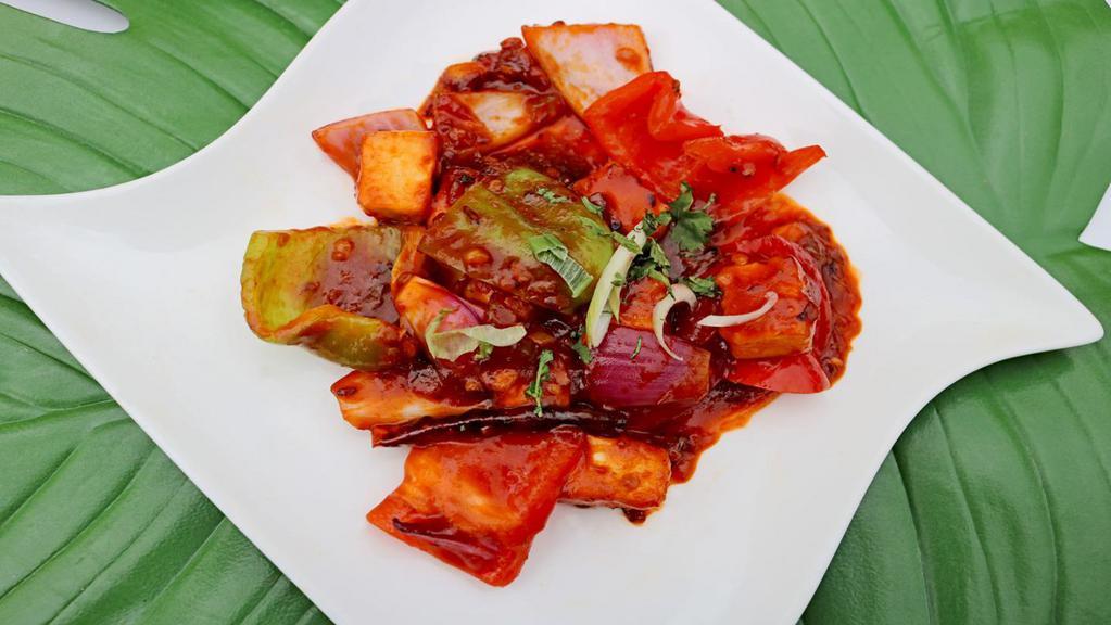 Chilli Paneer · Indian cheese cubes sauteed with bell pepper, onion with ginger & garlic