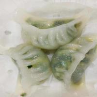 Steamed shrimp & chives dumpling (3)  鮮蝦韭菜餃 · 