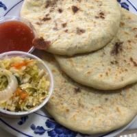 3 Pupusa Plate · Choose a filling for three pupusas. The plate includes two salsas and two sides of curtido.