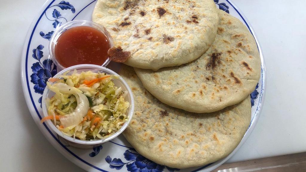 3 Pupusa Plate · Choose a filling for three pupusas. The plate includes two salsas and two sides of curtido.
