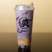 Suncha Ube Iced Milk/Boba & Pudding | 紫薯奶香布丁珍珠鮮奶 · Two Toppings are Included | Recommend Brown Sugar Honey Boba + Egg Pudding | 飲料已附兩種配料 | 推薦黑糖...