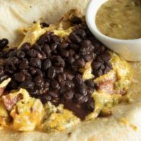 Big Breakfast Burrito · 2  scrambled eggs rolled in a flour tortilla with black beans, cheddar jack, tomatillo-jalap...