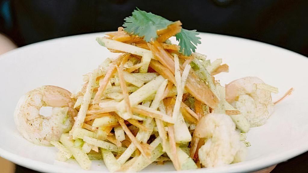 Fuji Apple Prawn Salad · Fuji Apple, Prawns, Carrot, Cilantro Mint Dressing