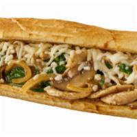 Mushroom Chicken Philly Cheesesteak · Chicken Philly cheesesteak with tender, chopped, grilled chicken, your choice of melty chees...