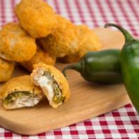 Jalapeño Poppers · Six pieces of hot and cheesy jalapeño poppers.