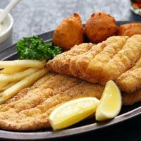 Fried Catfish  · Hand breaded and fried catfish, served with fries and tartar sauce.