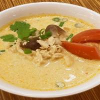Tom Kha ( Chicken ) · An exotic blend of spicy, sweet, and sour flavors simmered in light coconut milk with fresh ...