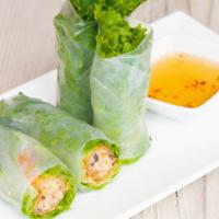 Double Decker Spring Rolls | Gỏi Cuốn Chả Giò · -2- Pork, slide mango, fresh rice paper, lettuce, side of house peanut sauce.