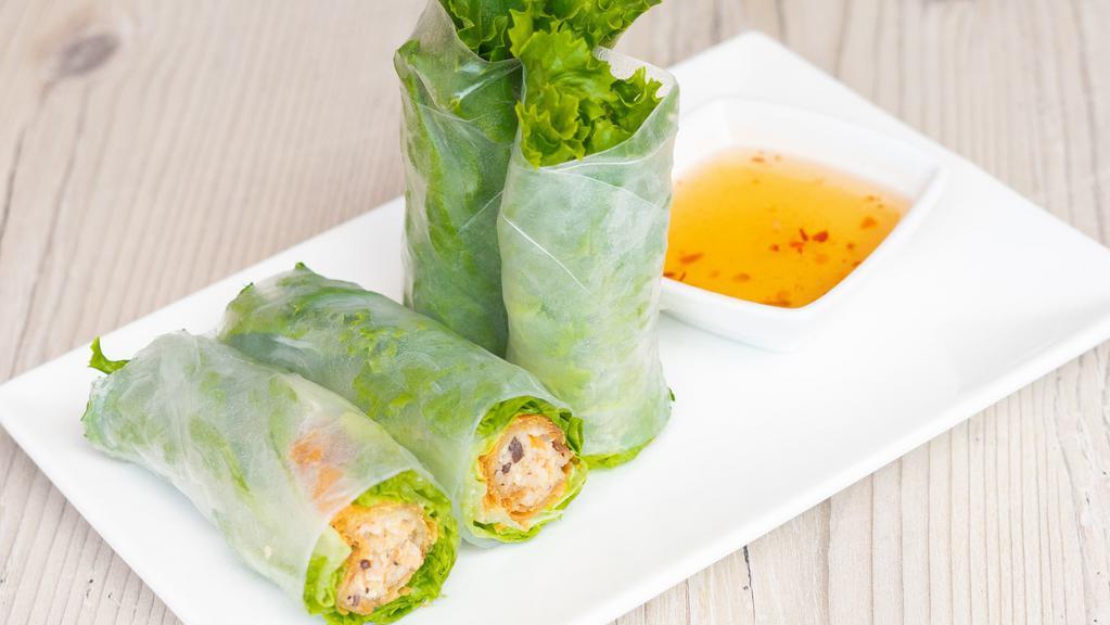 Double Decker Spring Rolls | Gỏi Cuốn Chả Giò · -2- Pork, slide mango, fresh rice paper, lettuce, side of house peanut sauce.