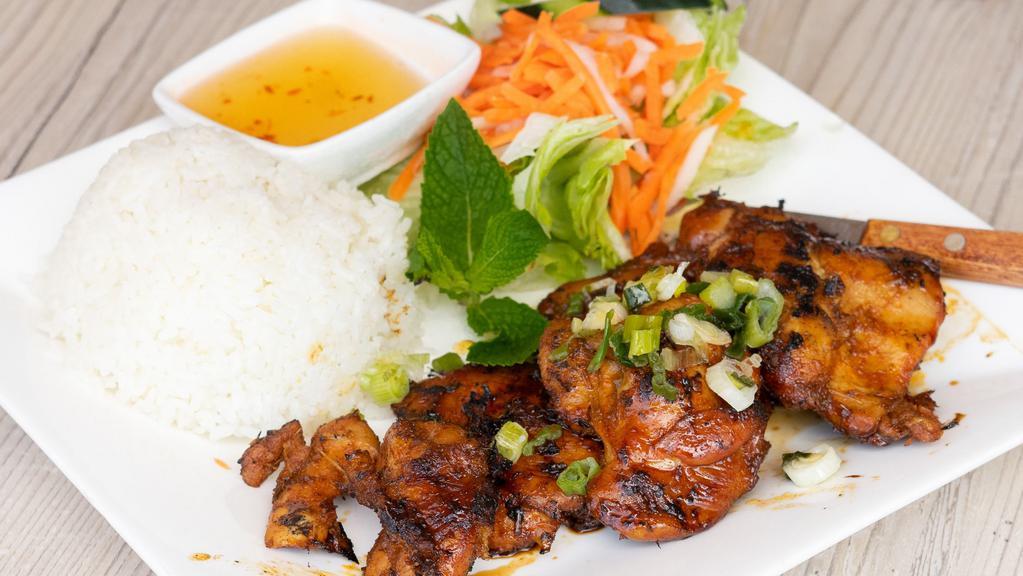 Grilled Chicken | Gà Nướng · Grilled chicken with a choice of base, lettuce, cucumber, daikon, carrots, green onions.