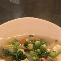 #16 Kang Jued (Vegetable Soup) · Napa cabbage, fresh tofu, mushroom, and bean thread noodles.