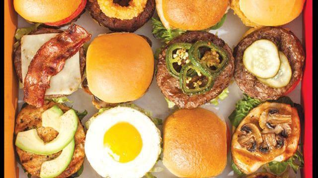 The Big Business Box · Favorite. Includes 16 sensibly-sized gourmet burgers (with your choices of patties and buns, lettuce, tomato, onion, pickle, American cheese and house sauce) and your choice of a side. For a complete meal, consider adding drinks! Serves eight.