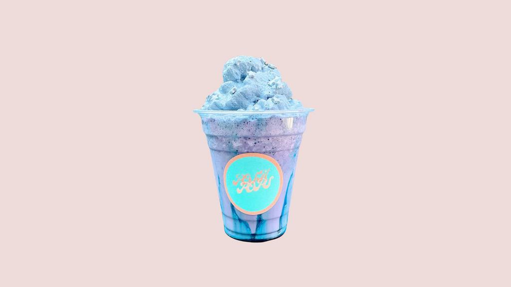 Moon Shake · Premium Vanilla Ice cream blended with blueberries and topped with our moon whipped cream and star glitter sprinkles.