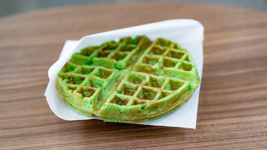 Pandan Waffle · Similar to a Belgium Waffle , but deliciously chewy and sweeter.  Vegetarian & Gluten Free.