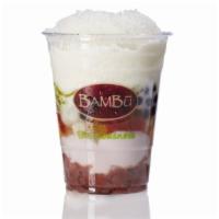 Bambu Combo · Red, white and mung beans; taro, pandan jelly, boba, rainbow jellies, coconut milk, 590 calo...