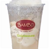 14. Bambu Refresher · Coconut, agar agar jello, mu trom, basil seeds, crystal boba, coconut juice.