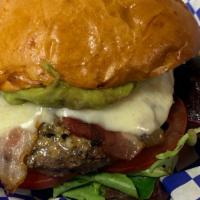 The Cali Burger · Seasoned and infused with our proprietary blend of spices, bacon, avocado spread, house spec...
