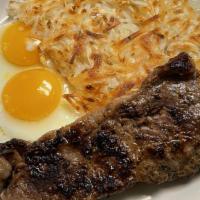 New York Steak & Eggs · Grilled steak served with two eggs.