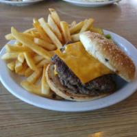 Cheeseburger · Served with choice of French fries, potato salad or coleslaw.
