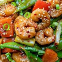 Schezwan Tango Shrimps · Grilled tandoori shrimp in Indo Chinese schezwan sauce