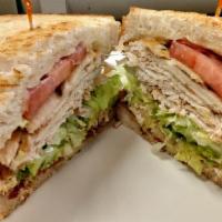 Turkey Club · Served on sliced sourdough with our house-smoked turkey, with jack cheese, bacon. Avocado, l...