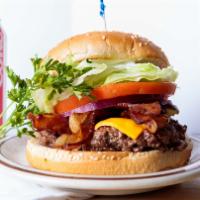 Bacon Cheese Burger · All burgers consists of ground chuck, lettuce, tomato, pickle, onion, mayonnaise, ketchup an...